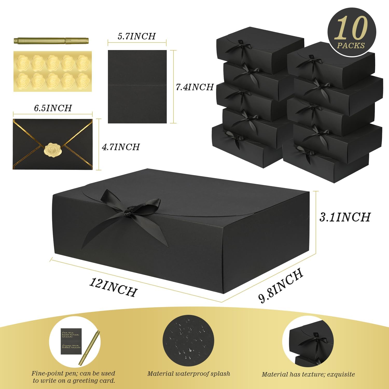 WLUSEAXI Confezione da 10 grandi scatole regalo nere con coperchio, per proposte di damigella d'onore con biglietti di auguri e buste, per proposte di matrimonio, compleanno, 30,5 x 24,9 x 7,9 cm