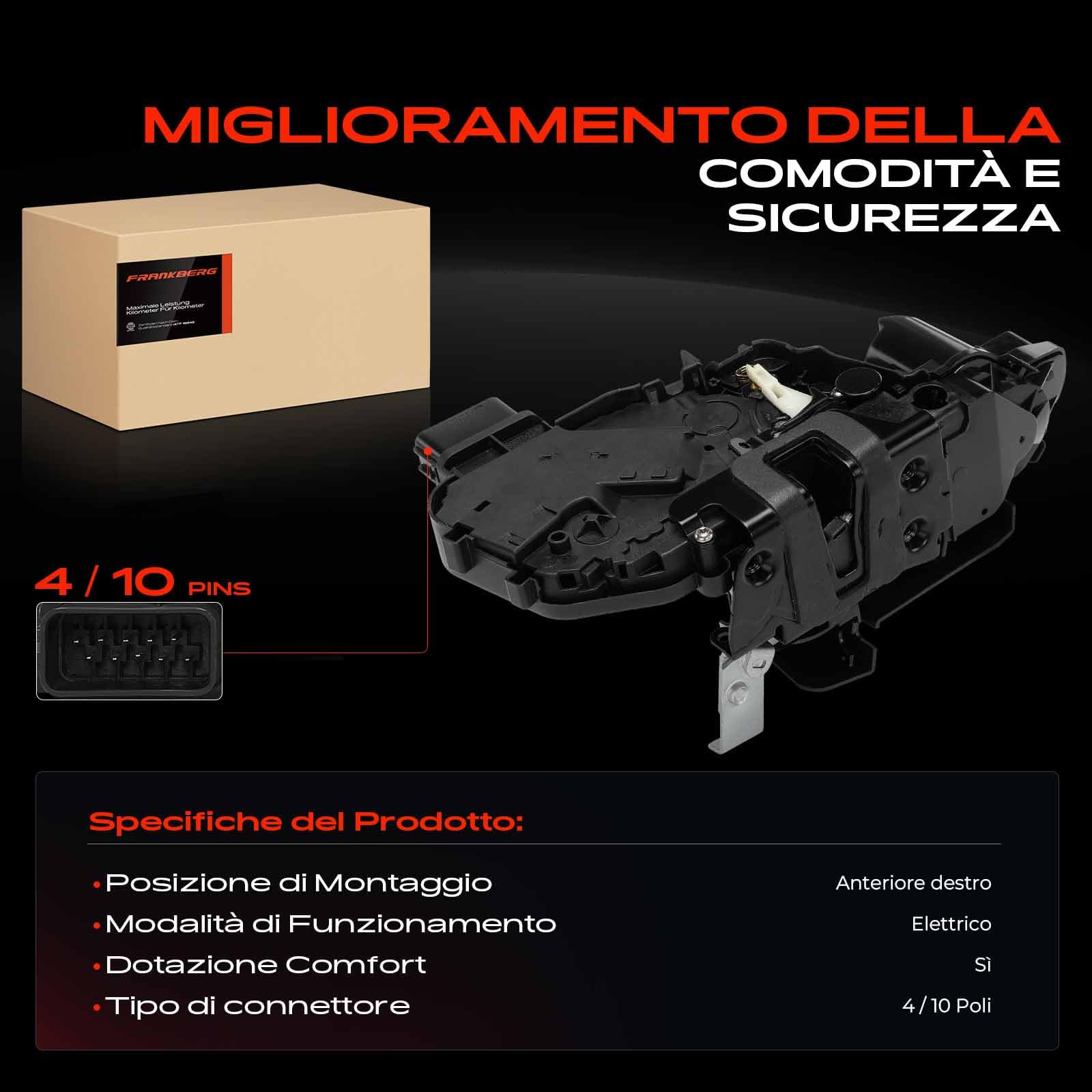 Frankberg Serratura centralizzata a 10 Poli per porta anteriore destra | 7S7AA21812FC; Compatibile con: Galaxy WA6, Mondeo IV Turnier BA7, Mondeo IV BA7, S-Max WA6, Mondeo IV Berlina BA7
