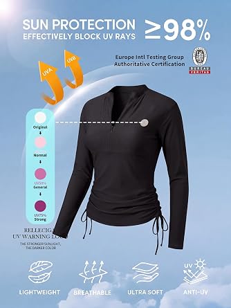 RELLECIGA UPF 50+ Rash Guard for Women Long Sleeve Swim Shirt