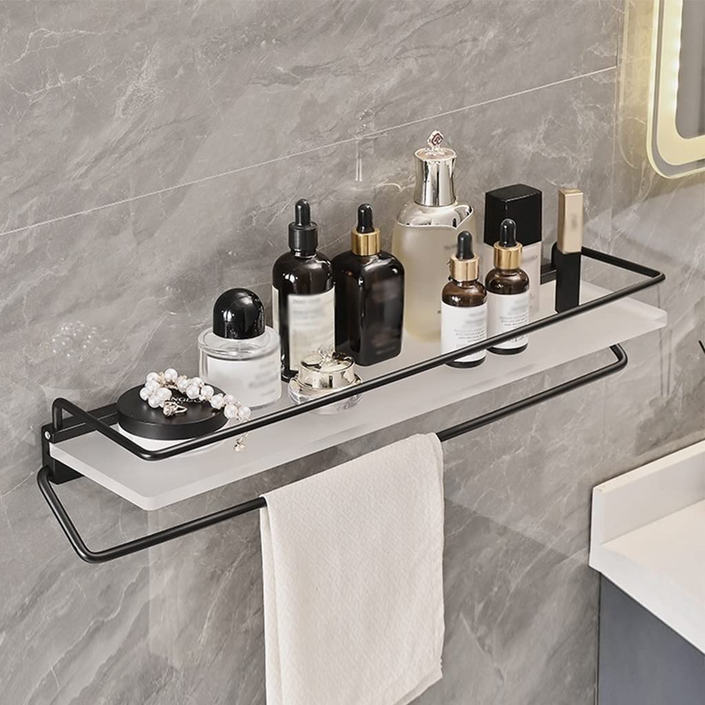 SDGBCXD bathroom shelves, Floating Shower Caddy with Towel Storage Rack, Space-Saving Aluminum Shelves for Shampoo & Gel(Shelf 50cm With Rod)