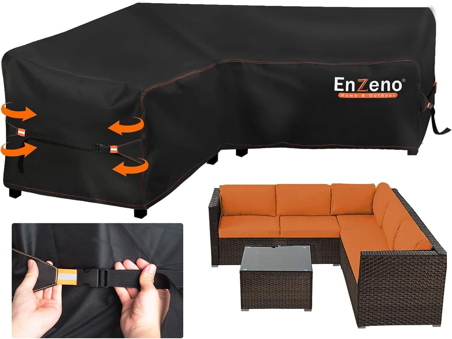 Enzeno Garden V-Shape Furniture Cover Waterproof,420D Heavy Duty Oxford Fabric Outdoor Rattan Corner Sofa Cover with Waterproof Tape (215 * 215 * 87cm) — view 12