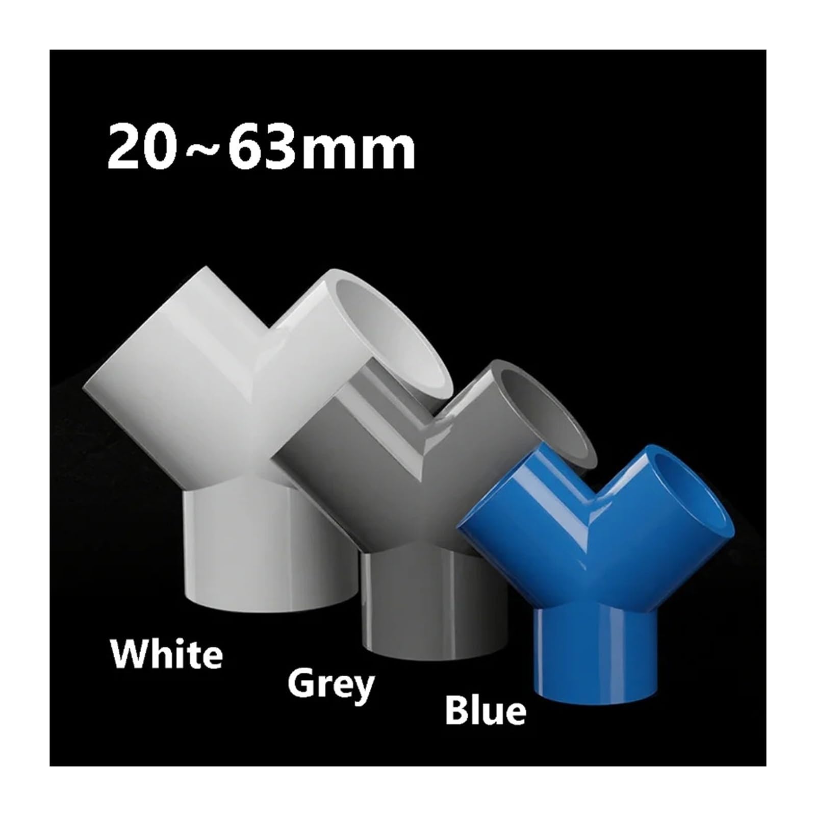 20 mm 25 mm 32 mm 40 mm 50 mm 63 mm Y-PVC-Rohrverbinder Gleich T-Stück-Anschlüsse Wasserrohr-Rohrfittings-Adapter(50mm,GREY_3PCS)
