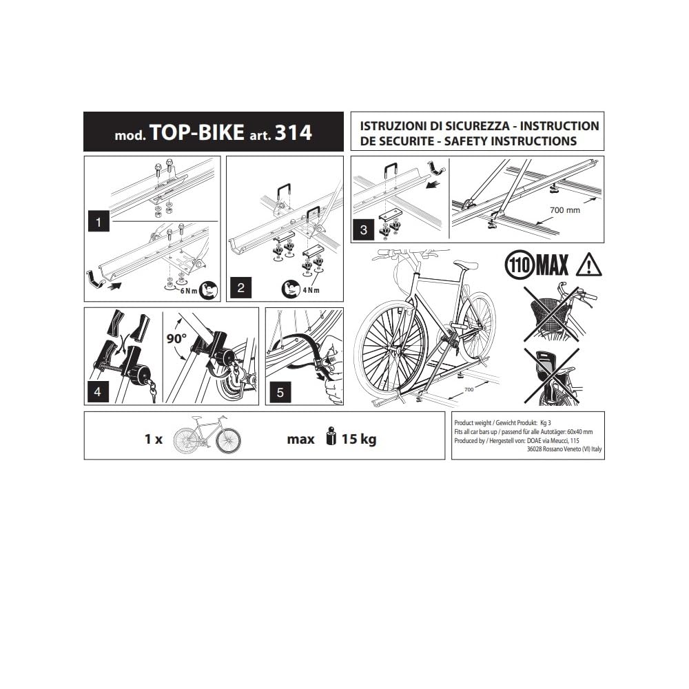 COMPATIBILE CON TOYOTA AYGO PORTABICI DA TETTO AUTO PORTABICICLETTA PER BARRE PORTATUTTO AUTO CARICO MASSIMO 15KG MATERIALE ACCIAIO PORTA BICI PER 1 SOLA BICICLETTA