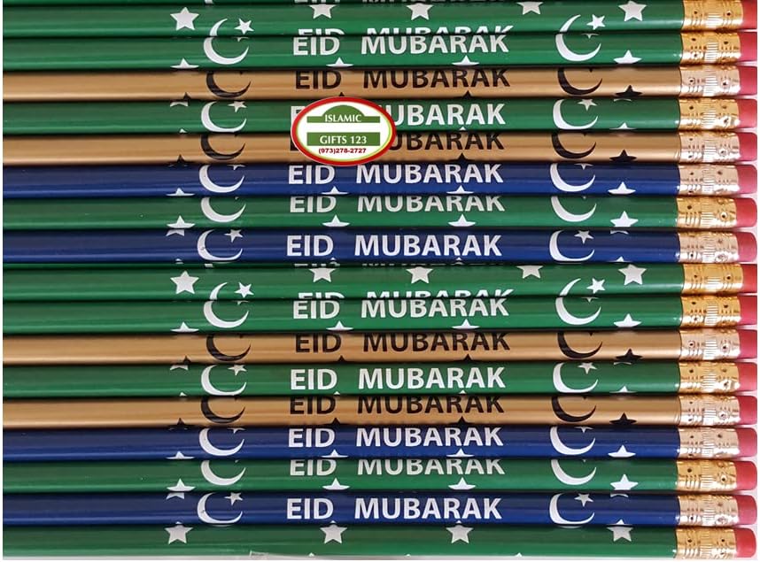 Eid Pencils [ 100 ] Eid Favors Eid Mubarak Pencils Happy Eid Customized Party Favors Eid decor Arabic Novelty Ramadan Decor Muslim Gifts Wholesale (100)