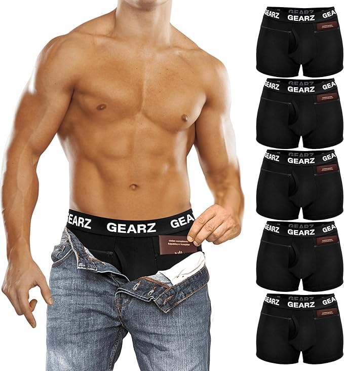 GEARZ - Lot de 5 Boxers pour Hommes (FR/ES, Letras, XXL, Regular, Regular, 1, Negro)