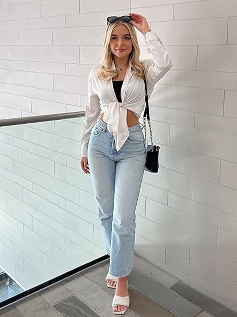 CB-COLEBROOK Blusa de satén de seda para mujer, camisas elegantes con botones y camisas sueltas de manga larga sueltas, túnica de trabajo de oficina - Tops occid