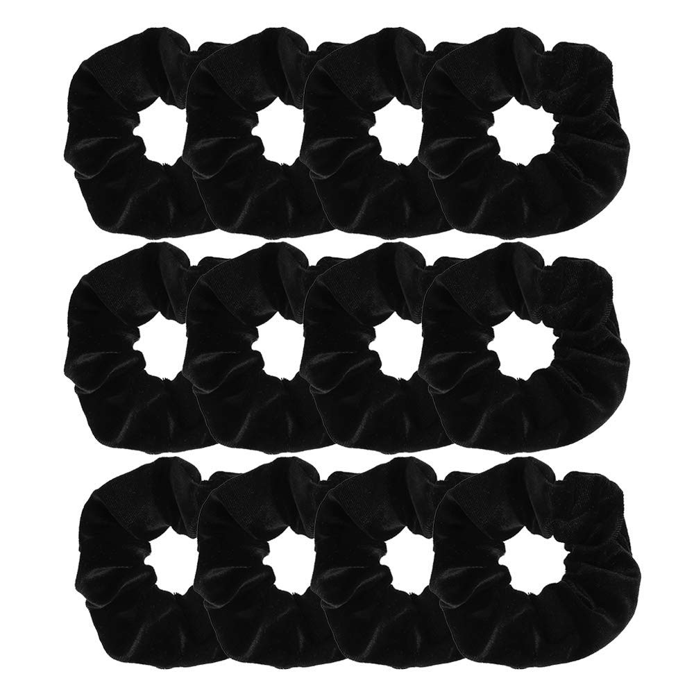 12 Pieces Hair Scrunchies Velvet Elastics Scrunchy Bobbles Soft Hair Bands Hair Ties (Black)