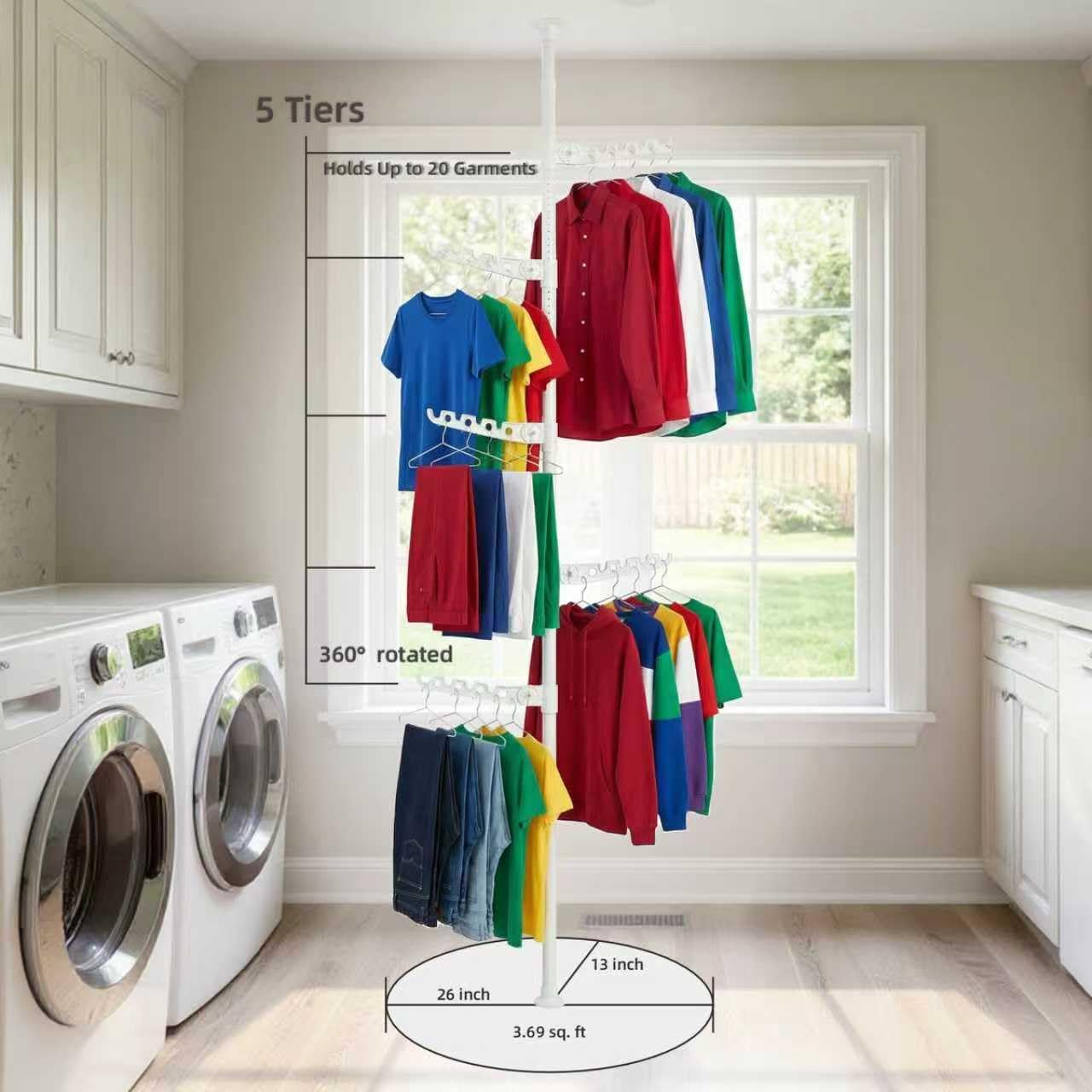 Indoor Super Space-Saving Clothing Drying Rack for Apartment Small Room, 5 Tier Storage Foldable Clothing Rack, Max Hang Up 20 Cloth, 33 Pounds White