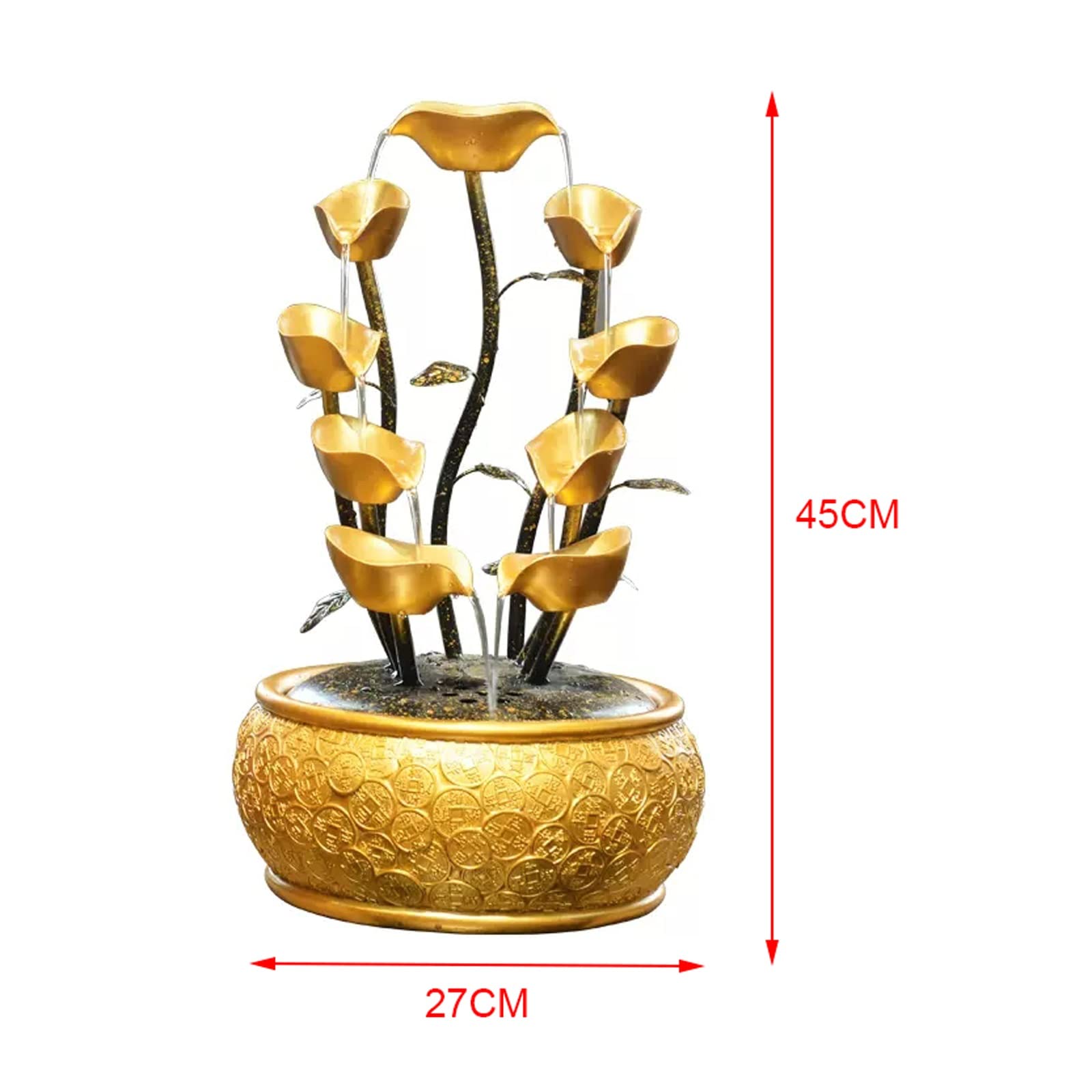 Fontana a Cascata da Tavolo Fontana da tavolo Fontana da tavolo creativa con acqua corrente con motivo a moneta in oro dorato Base decorativa e fontana da tavolo con pompa Fontane d'acqua al Coperto (