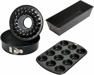 Original Kaiser Classic Backformen Backset 4-teilig, Springform Flach- und Rohrboden 26cm, Kastenform 30cm, Muffinform/ Muffin Backblech 12 Muffins, antihaftbeschichtet, Schwarz