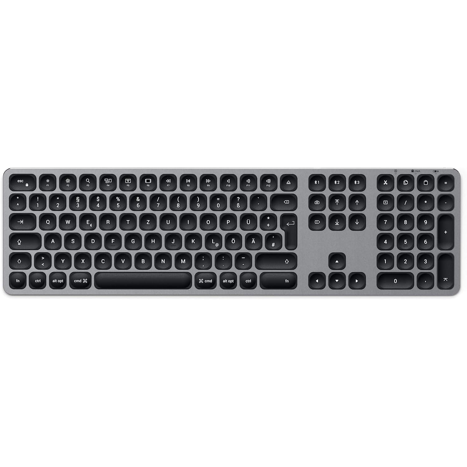 Satechi Tastiera Wireless con Tastierino Numerico, 𝗤𝗪𝗘𝗥𝗧𝗭 𝗗𝗘, Tastiera Bluetooth in Alluminio, Multi Dispositivo, Ricaricabile USB-C per Mac, Windows e Android (Layout Tedesco)