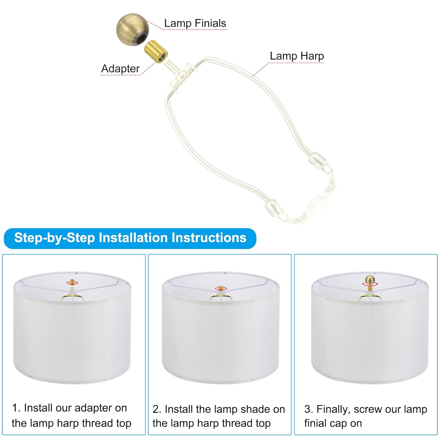 Generic 25mm Ball Lamp Finials Caps Knob, 2 Set Solid Lamp Shade Top Decoration Screw Cap Nuts with Brass Reducing Adapter for Table Lamps Floor Lamps, Bronze