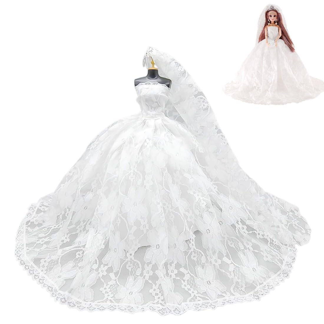 IBXWMNG 1 set of doll wedding dress, including 1 wedding dress, 1 veil and 1 crown, doll dressing toy, doll dresses, bridal princess clothing dresses for 11.5 inch girls dolls