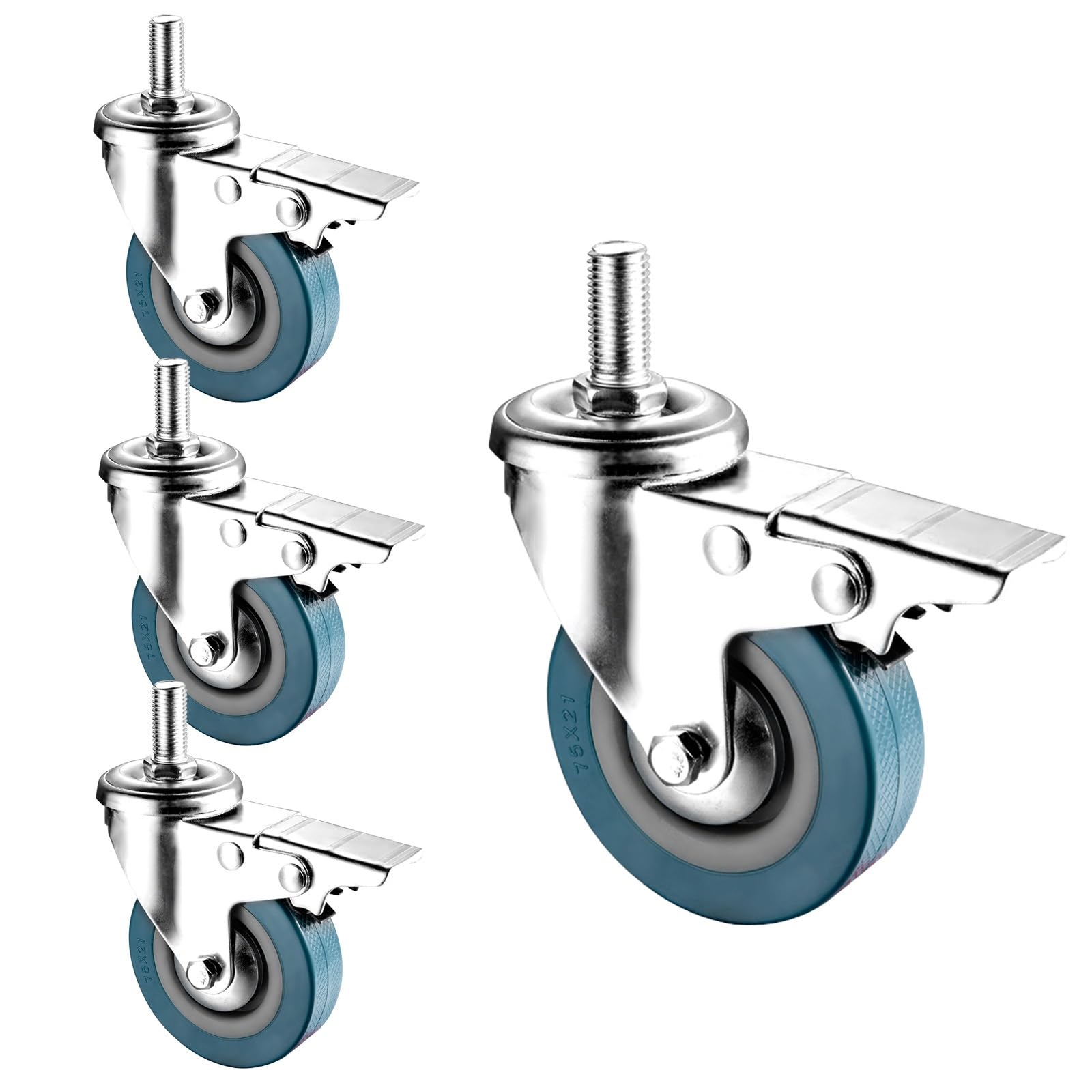 GBRJUYF Heavy-Duty Swivel Caster Wheels with Brake Set of 4 80kg Load Capacity Threaded Stem for Furniture Perfect for Moving Carts Shelves Plant Stands Toy Boxes