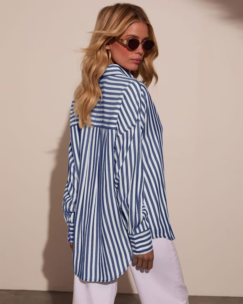 BONITEE Long Sleeve Button Down Shirts for Women 2026 Spring Fall Casual Loose Business Work Blouses Oversized Button Up Tops - Image 2