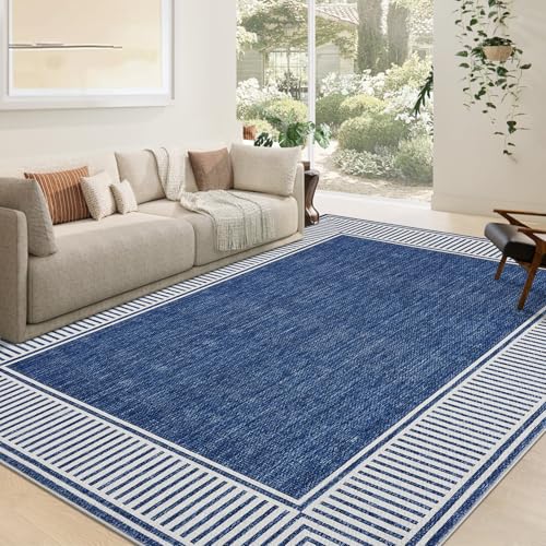 GarveeHome Area Rug 10x13 Modern Bordered Large Living Room Area Rug Washable Bedroom Throw Carpet with Rubber Backing Low Pile Stain Resistant Contemporary Rug for Dining Room Home Office, Blue - Image 7