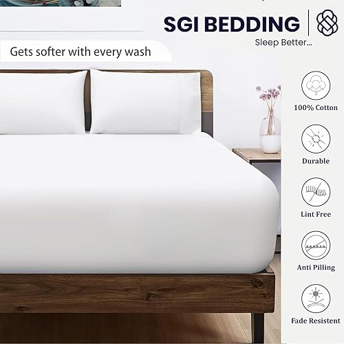 Miniatura 3 de SGI Bedding Sábana bajera ajustable 100% de algodón egipcio de 600 hilos, tamaño Queen, suave, tejido de satén liso de 15 pulgadas de profundidad,