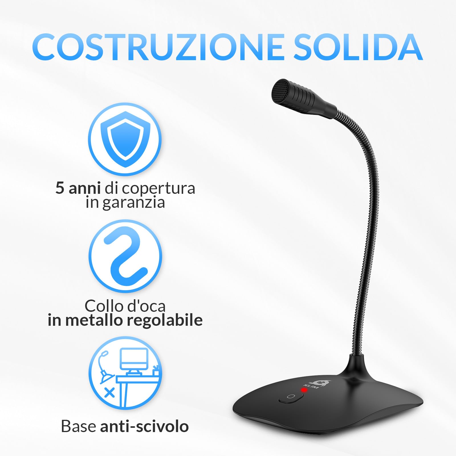 KLIM Talk – Microfono USB PC e PS4 – Microfono da Scrivania Omnidirezionale a Condensatore – Vasta Compatibilità – Plug & Play – Audio Professionale ad Alta Definizione - Nero [Nuova Versione]