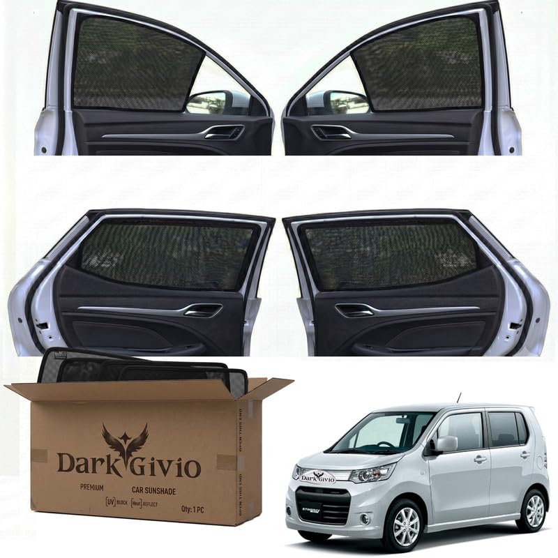 Image of Car Window Sun Shade Protector for WAGONR STINGRY | Exact Fit Non-Magnetic Half Cut Sunshade (Set of 4 /6) | UV Blocker Side Window Car Curtains & Interior Accessory