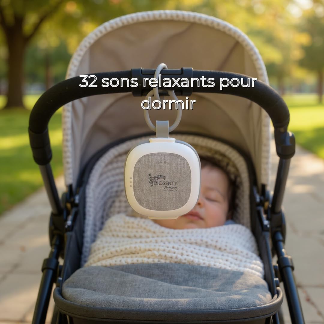 INNOVATION "DÉTECTEUR DE PLEURS" machine à bruit blanc bébé et adulte, 32 sons apaisants+son battement de coeur -Veilleuse RGB 8 couleurs-minuteurs 30/60/90 minutes -USBC - biosenty le dodo garanti