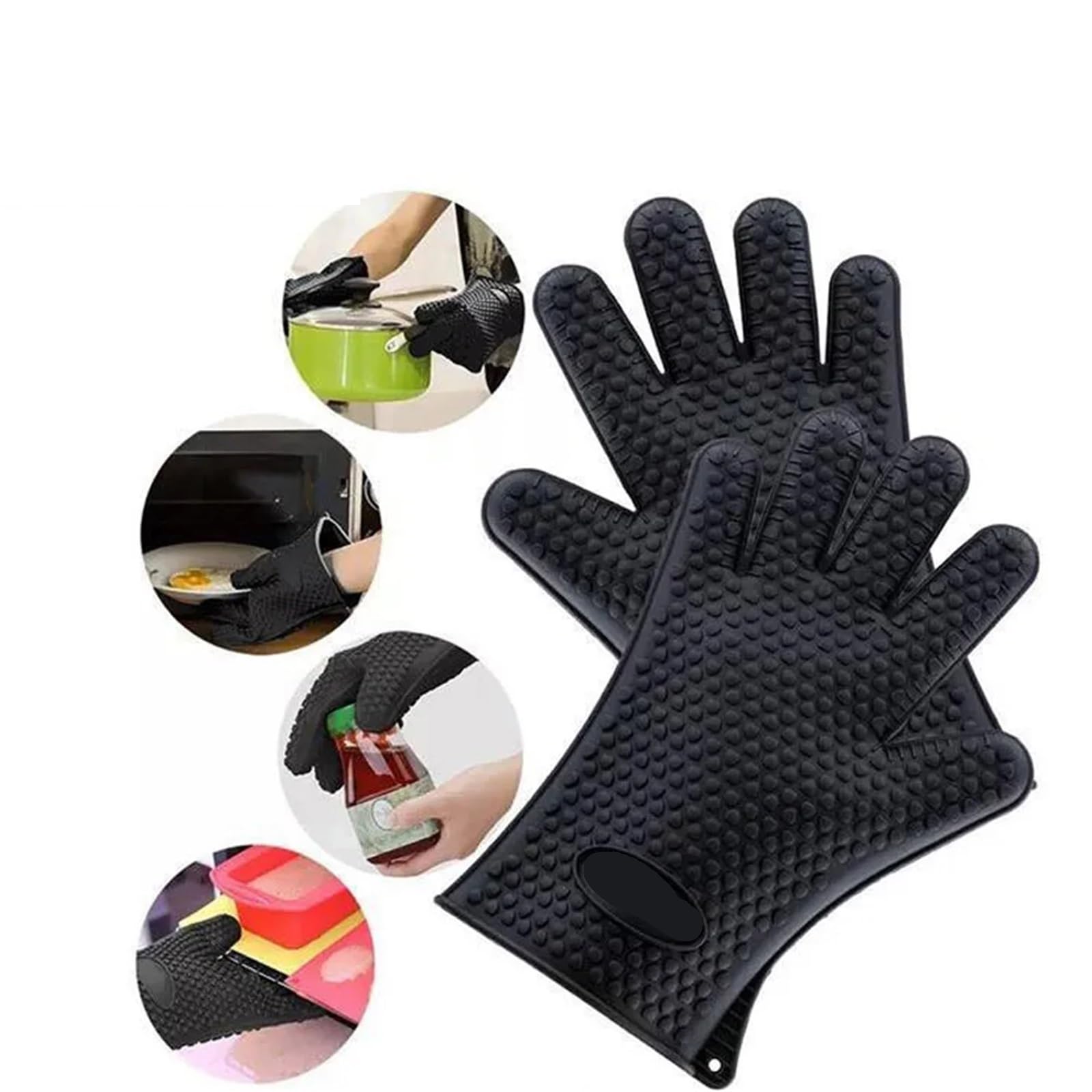 1 paio di guanti da cucina multifunzionali in silicone, resistenti al calore, barbecue, antiscivolo, gadget Per Grigliare(Black)