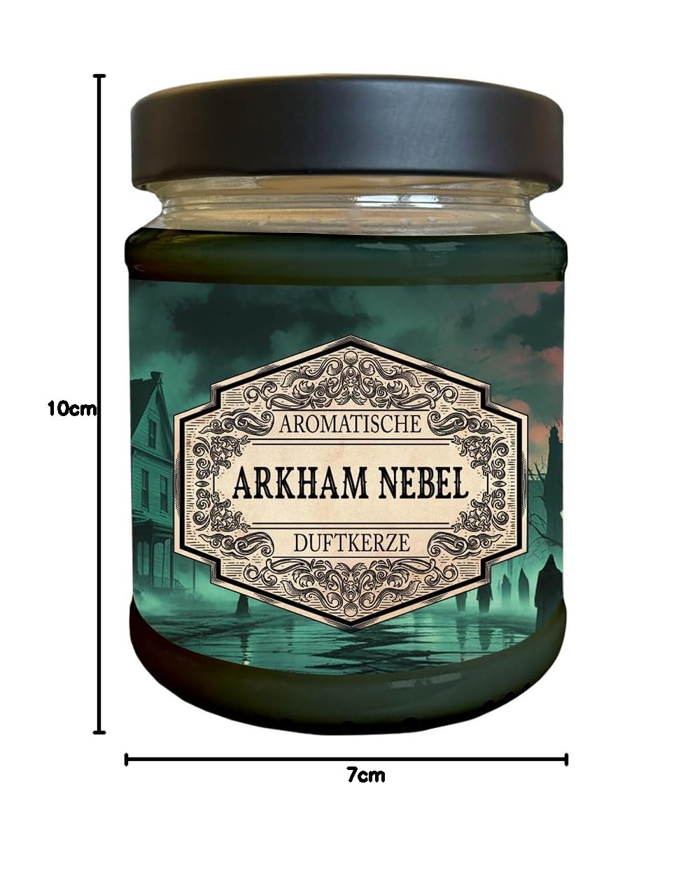 Rollenspiel Duftkerze Horror Collection – mit verstecktem Würfel – Handgemacht in Deutschland, 240ml, ca. 40 Stunden Brenndauer (Arkham Nebel)