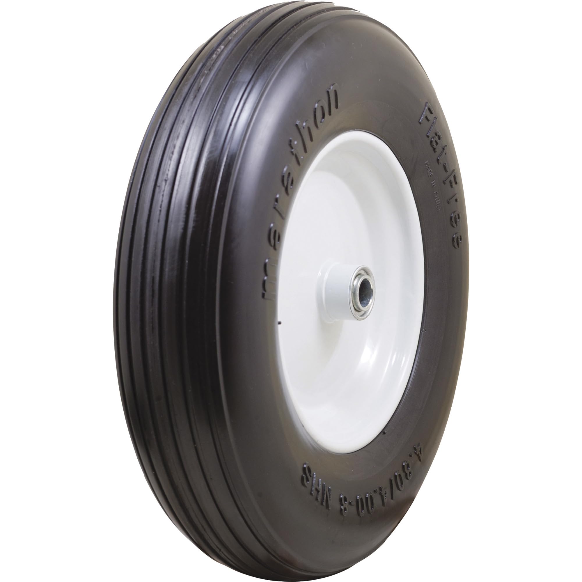 Marathon 4.80/4.00-8" Flat Free Tire on Wheel, 3" Hub, 3/4" Bearings, Ribbed Tread