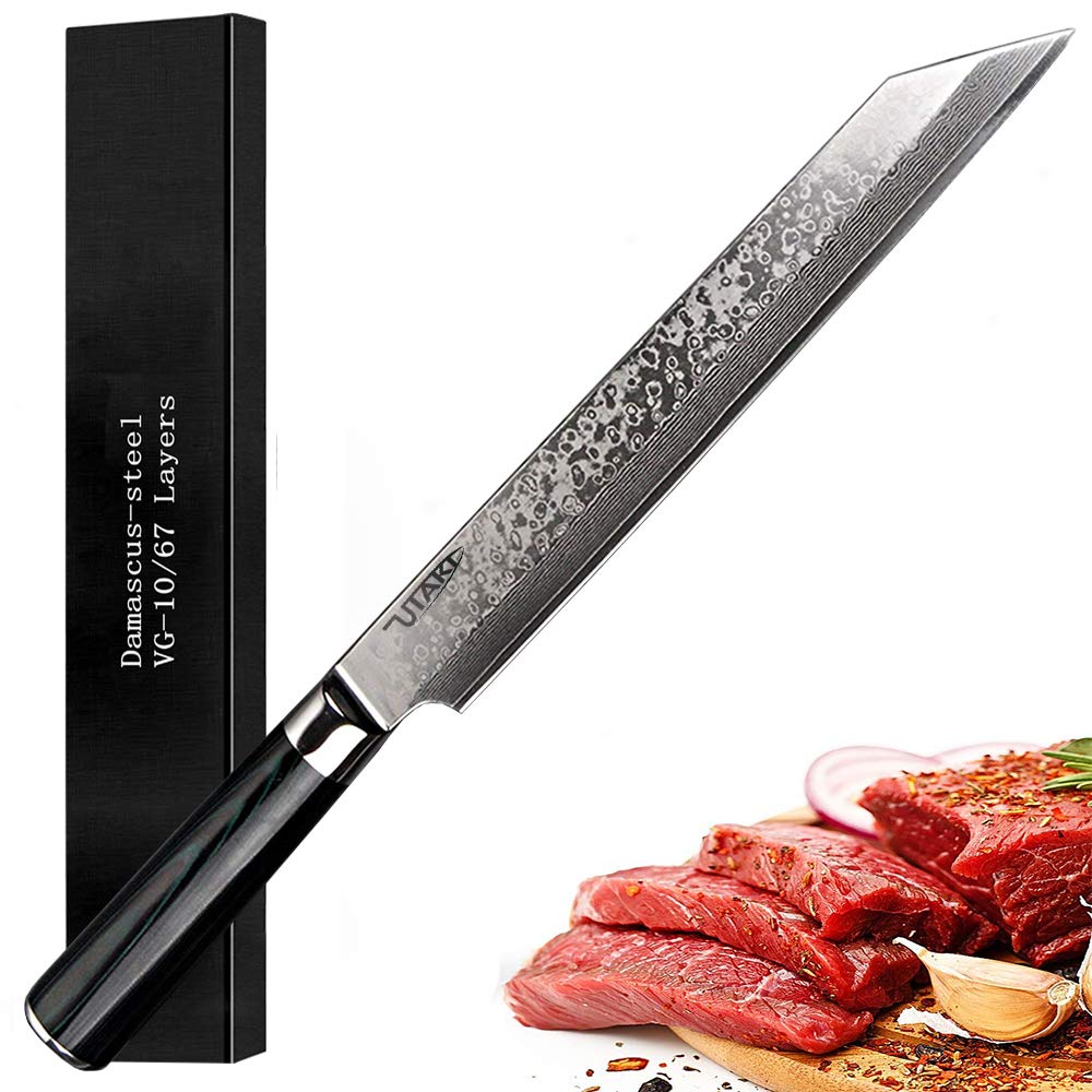 Amazon | Utaki 柳刃包丁 包丁 V金10号 刃渡り265mm ダマスカス切付型  