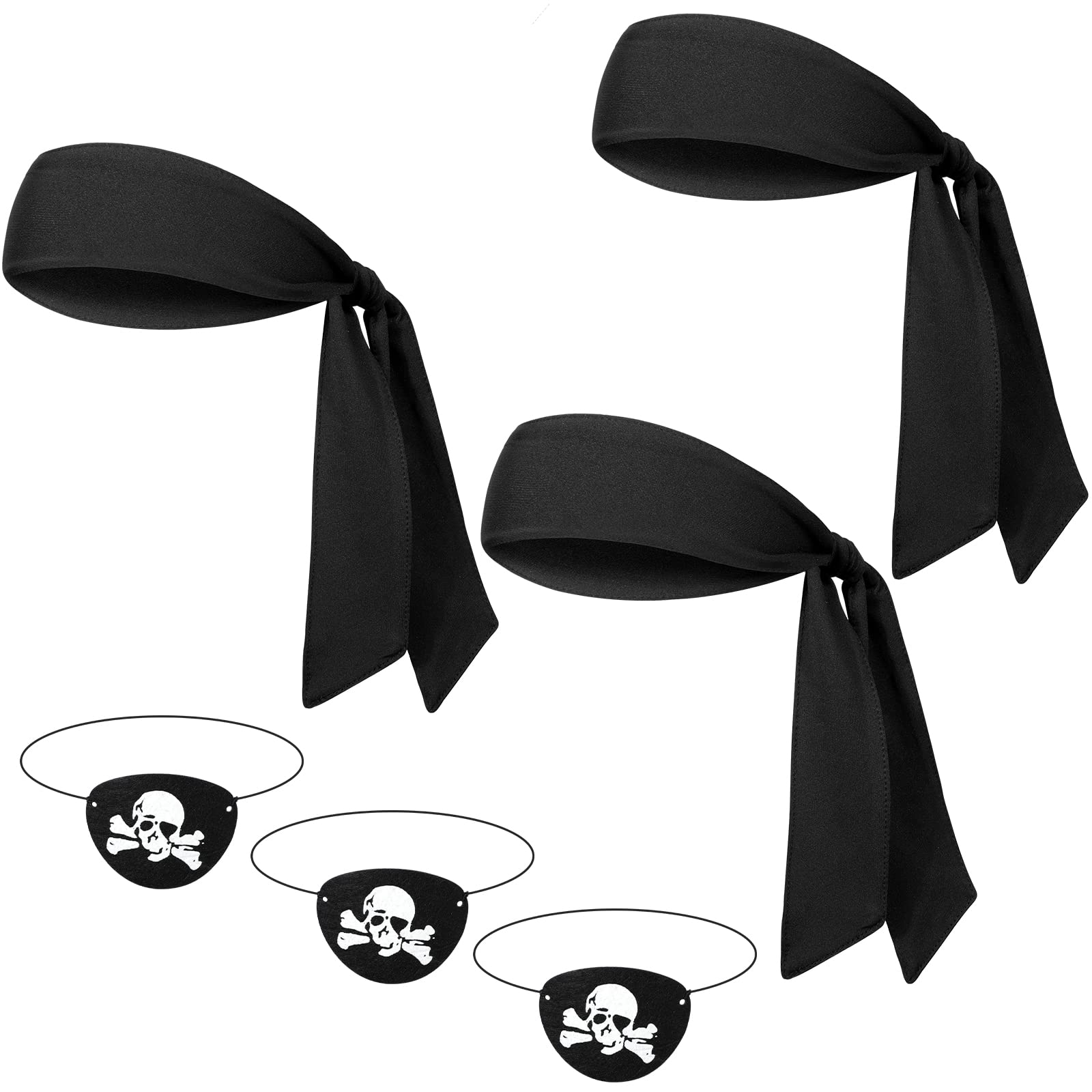 Frienda 6 Pcs Pirate Party Favor Supplies Include 3 Tie Headband Pirate Head Bandana 3 Eye Patches Halloween