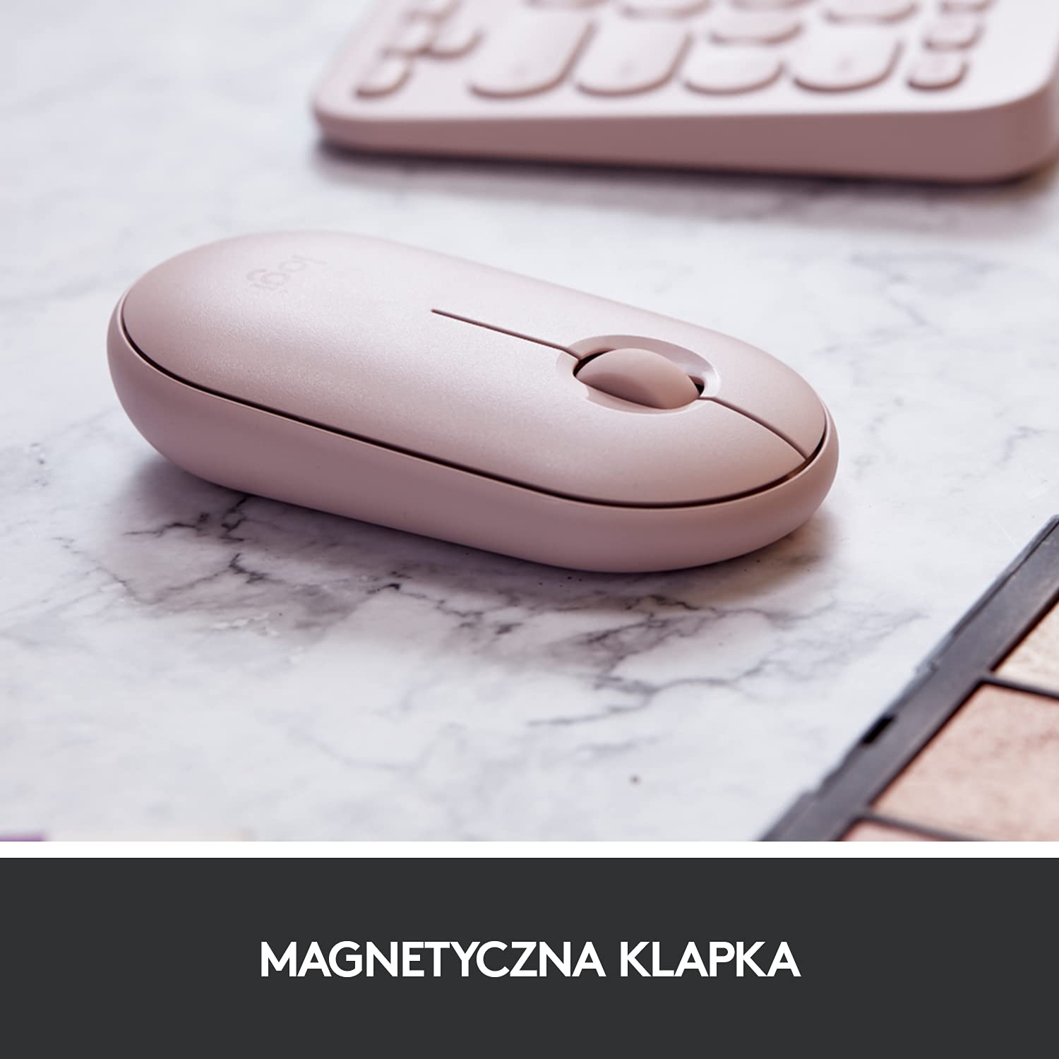 Logitech Pebble Mysz bezprzewodowa z Bluetooth | Odbiornik 2,4 Ghz, cicha, smukła mysz komputerowa dla laptopów / notebooków / iPadów / PC / Mac / Chromebook - Różowy