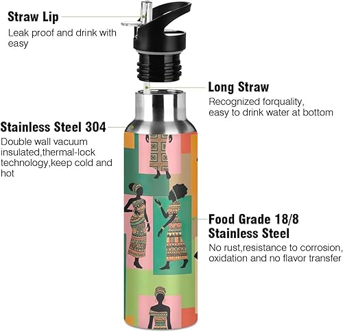 Miniatura 3 de Retro Women Colorful Insulated Stainless Steel Water Bottle with Straw 20 Oz Leakproof Water Bottles, BPA-Free Sport Water Bottle