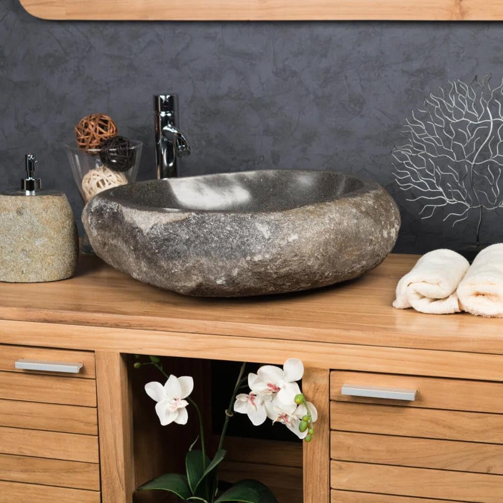 Wanda collection - Grande Vasque en Pierre Naturelle Galet de rivière 50 cm