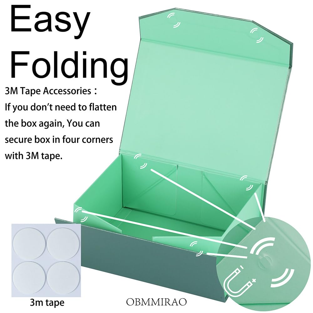 Upgrade 1PCS Green Gift Box 9.5x7x4 Inches, Sturdy Gift Box with Lid for Gift Packaging, Foldable Magnetic Closure Storage Boxes, Bridesmaid Proposal Box, Rectangle Collapsible Box