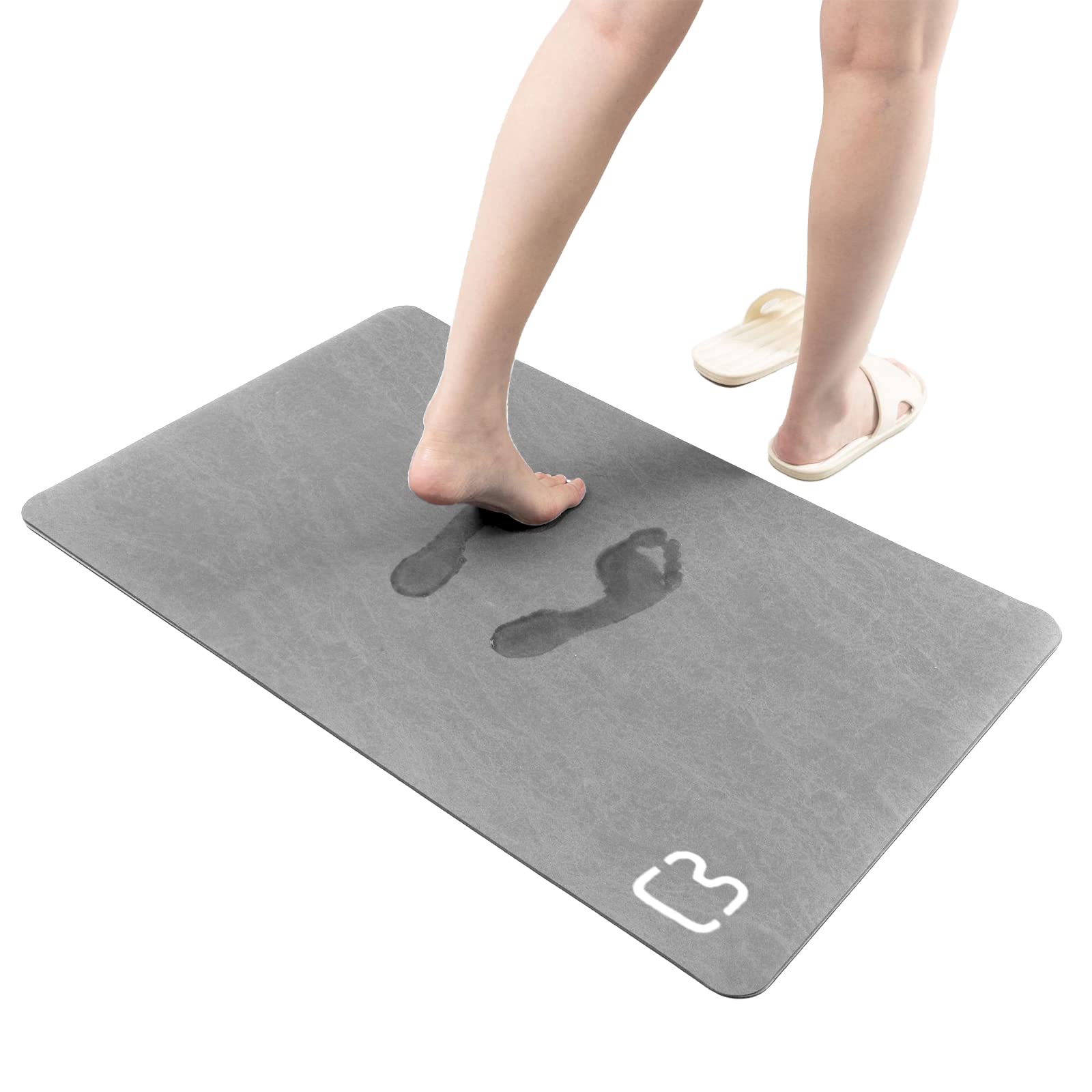 Photo 1 of Diatomaceous Earth Bath mat Super Absorbent Bathtub mat Fast Drying Non-Slip Shower Mat Bath Stone Mat Thin Bathroom Floor Mat, Machine Washable, Rectangle (19.6" x 31.4", Grey) Grey 19.6" x 31.4"