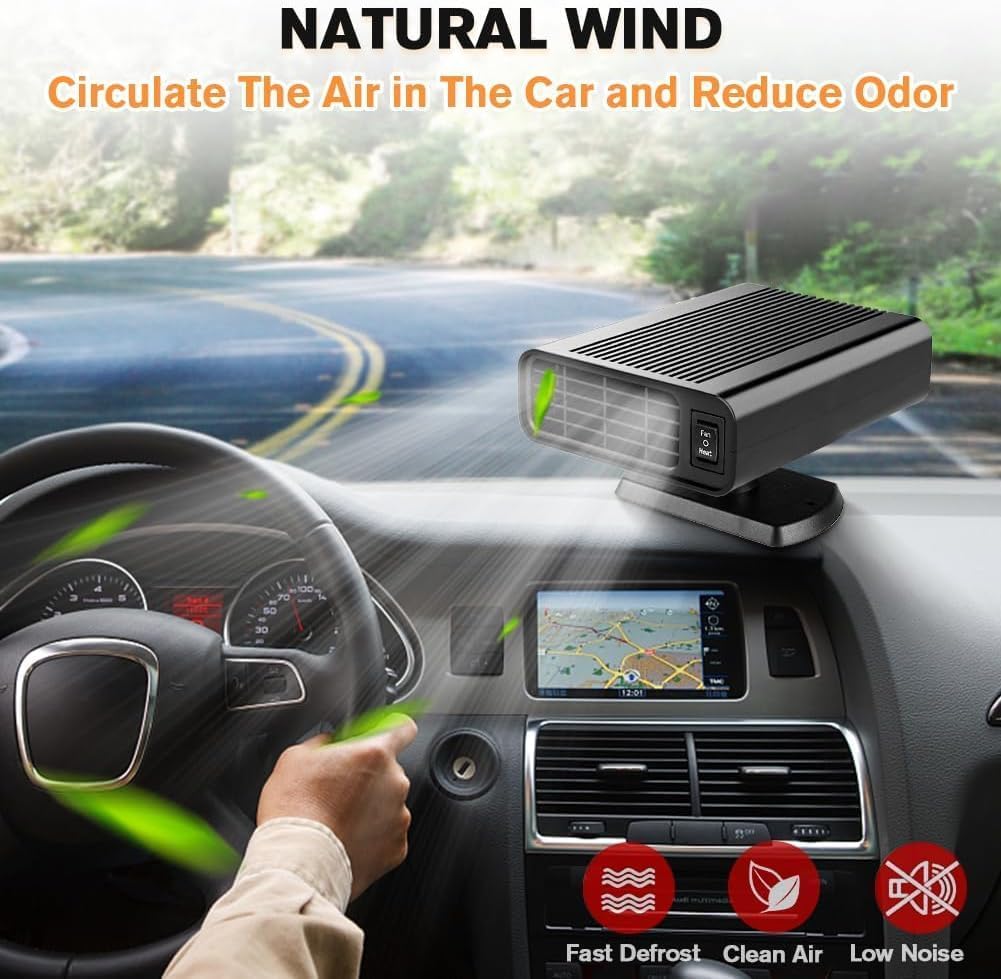 Leaflai 12V- Autoheizung – Anti-Beschlag-150W-Winter-Autoheizungsset, das an den Zigarettenanzünder angeschlossen Wird, 2-in-1-Heizung/Kühlung Mini-Autoheizung, Defroster
