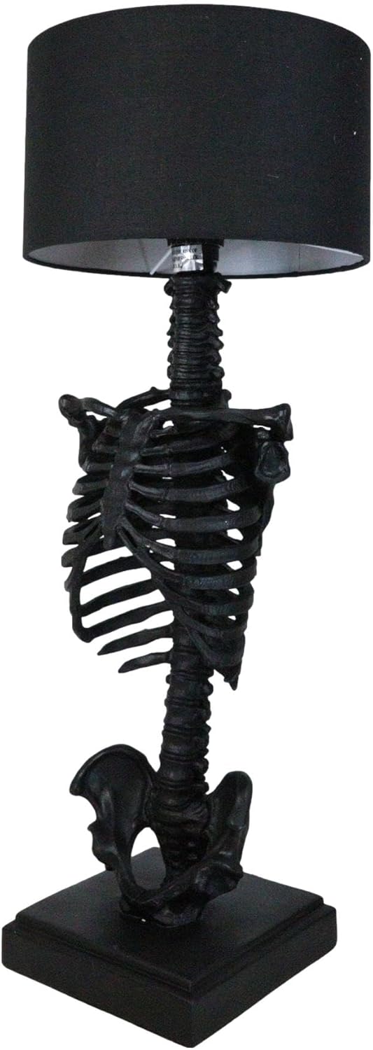 Ebros Gift Gothic Ossuary Black Skeleton Rib Cage Torso Human Anatomy Table Lamp with Black Shade 29" Tall Macabre Lighting Accent Home Decor