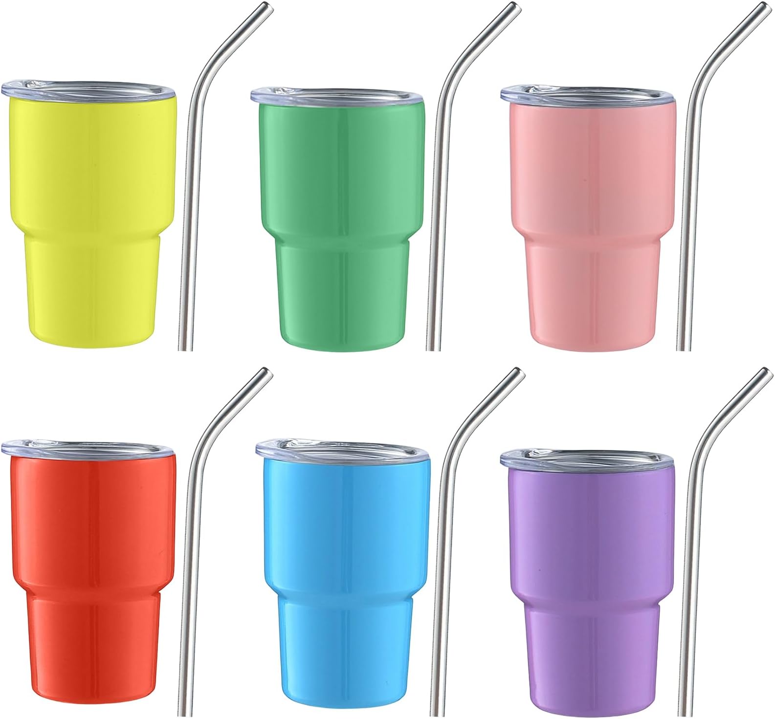 6 Pack 3 oz Mini Tumblers with Straw and Lid, Stainless Steel Double Wall Insulated Shot Glasses for Sublimation, Wedding, Cocktail Bar, Party Travel
