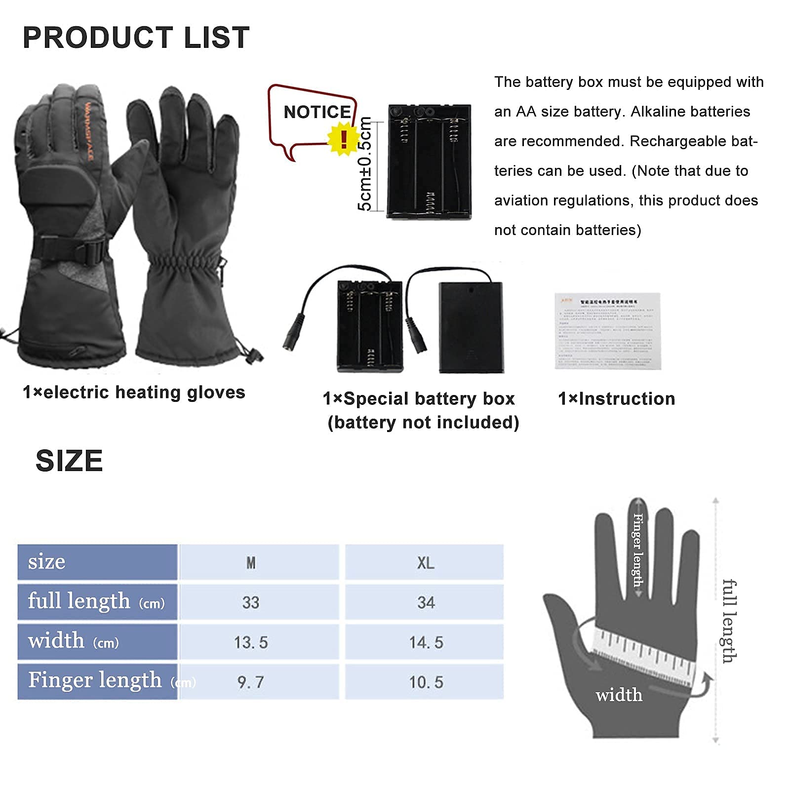 Senderismo Esquí Guantes calefactores Inteligentes, Guantes térmicos para Invierno al Aire Libre con Pilas, Calentadores de Manos Calientes 3 Niveles de Calentamiento, para Hombres