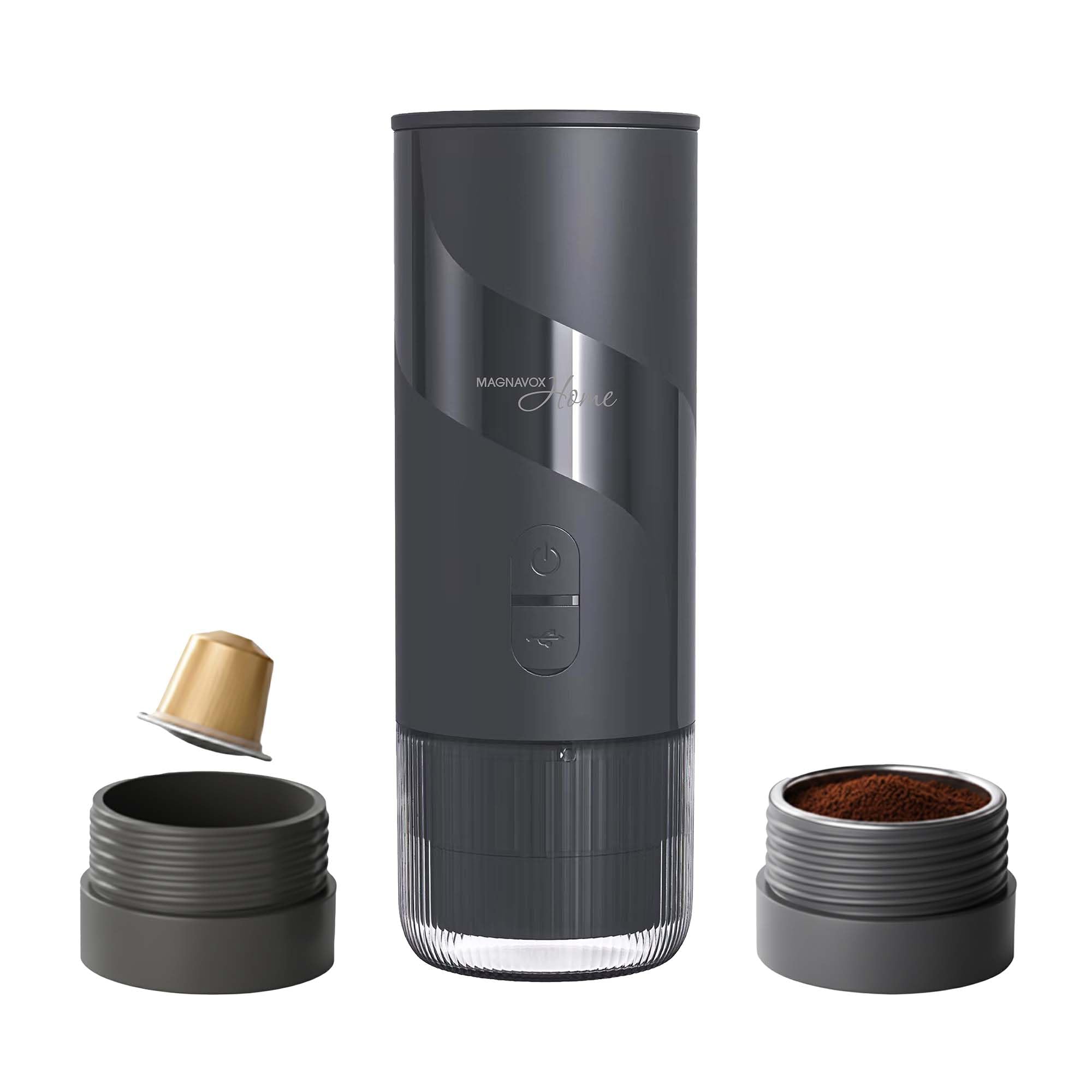 MAGNAVOX Home - Cafetera espresso portátil (molidos o cápsulas) con tecnología de preparación rápida y control de un solo toque, ideal para oficinas o viajes