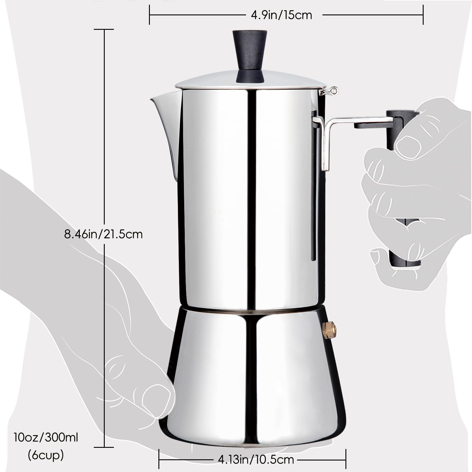 Espressokocher für den Herd 6 Tassen 300ml Edelstahl-Moka-Kanne