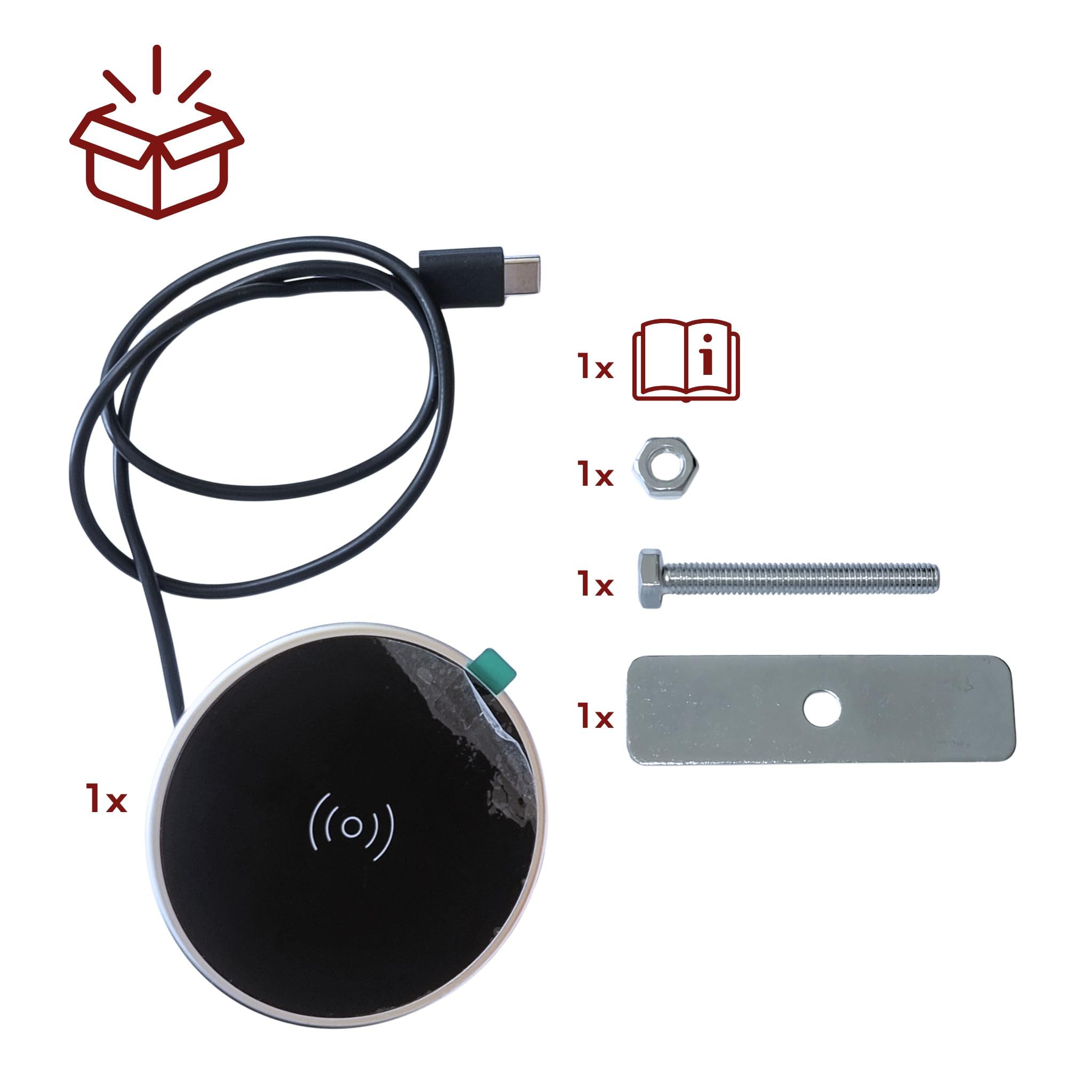 kalb Chargeur sans fil USB-C Ø 60 mm 15 W Chargeur rapide pour smartphones meubles induction Chargeur rapide sans fil Chargeur sans fil