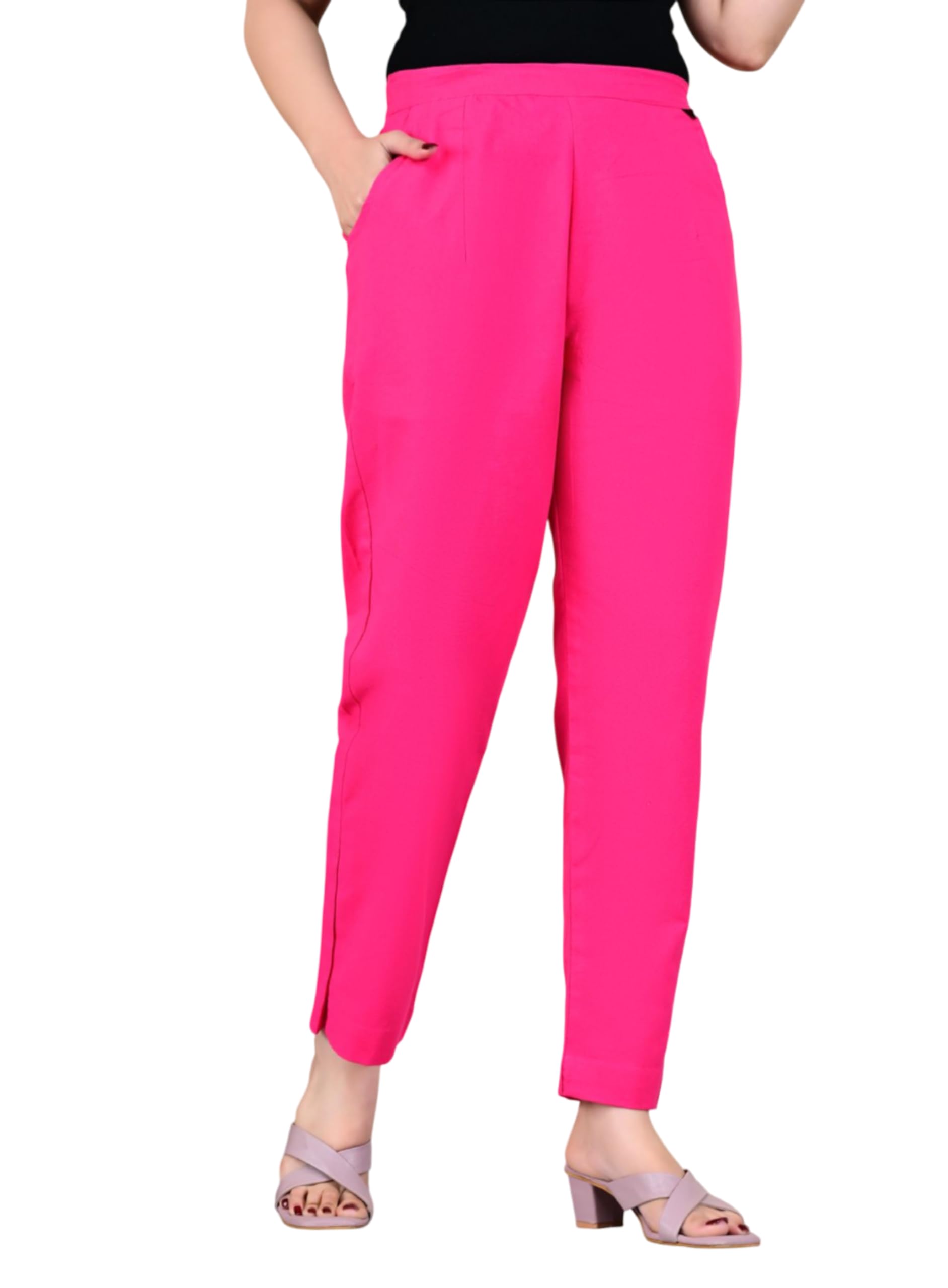 Women's Pure Cotton Solid Regular Fit Trousers with Side Pockets | Comfortable and Stylish Casual Wear-picture-46