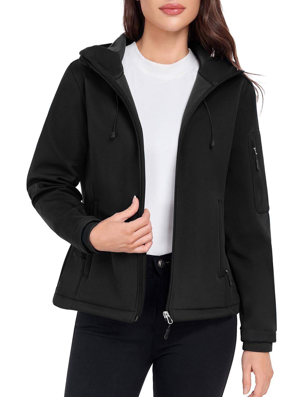 Vancavoo Giacca da Donna Softshell Cappotto e Cappuccio Giubbotto Antivento Impermeabile Sportiva Trekking Outdoor Giacca a Vento Trench All'aperto