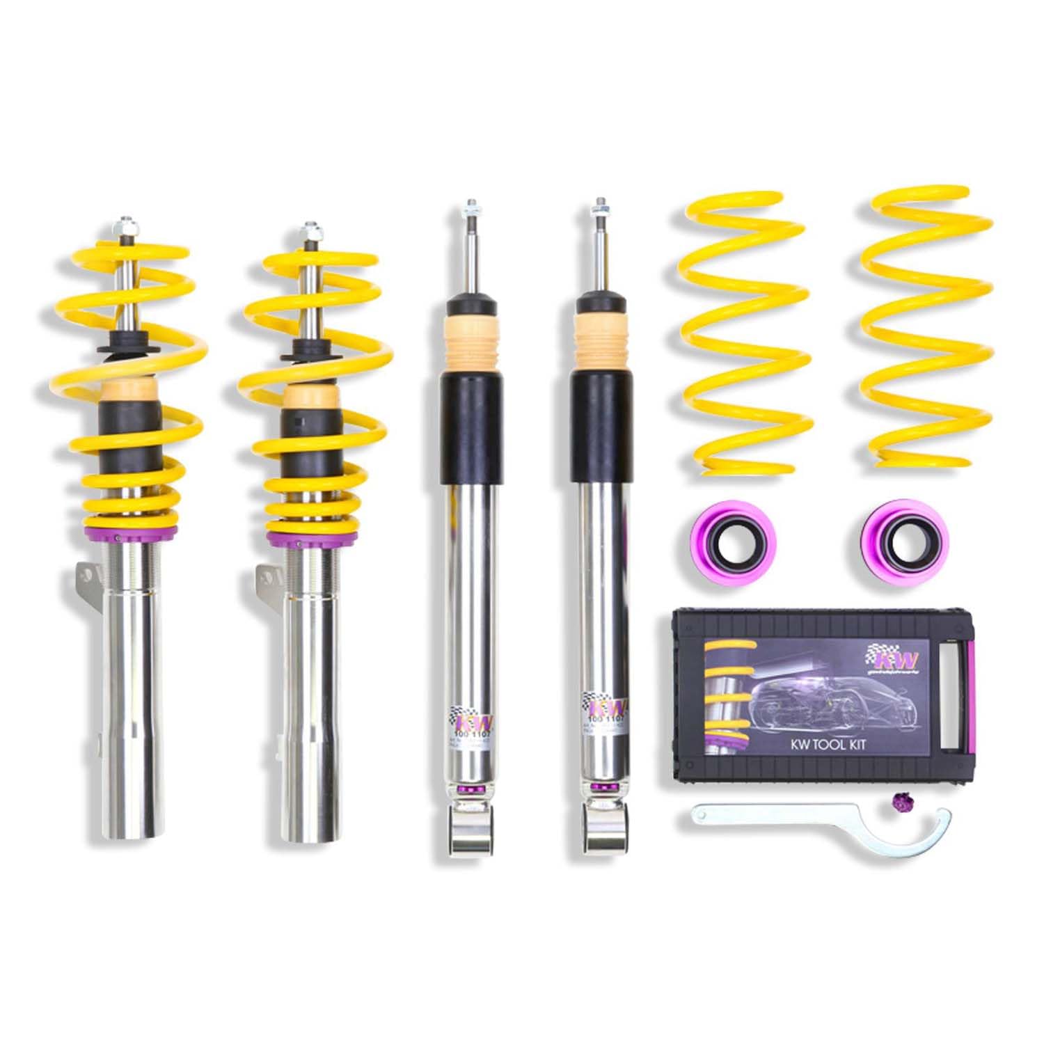 KW automotive GmbHKW Coilover Suspension Variant 3 Inox GT (937) 4 Cyl., Diesel year: 03/04-/Output in KW: 110 - 165/Fall In mm (Front/Rear): 20 - 50/20 - 50/Maximum Load by Axis Burst in kg (Front/Rear): -990/-990