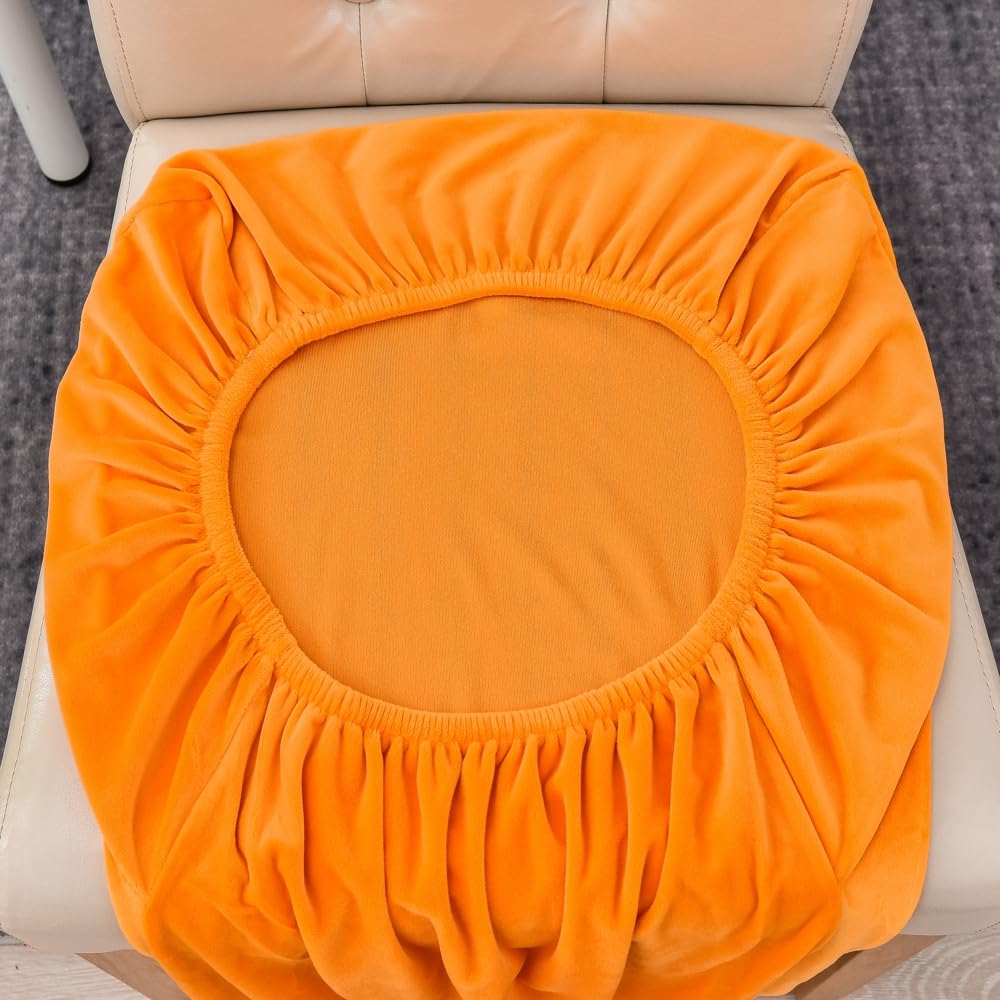 Juego de 2 fundas para sillas de comedor de terciopelo naranja, elegantes protectores de asiento de cocina con respaldo, perfectas para decoración de comedor y protección de muebles