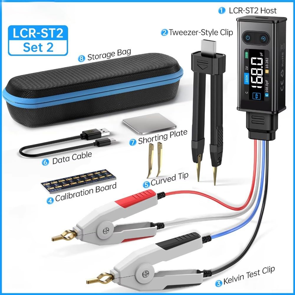 Medidor de abrazadera digital portátil LCR-ST2 2 en 1 que mide resistencia, capacitancia, inductancia, diodos y voltaje de hasta 30 V con reconocimiento automático y pantalla dual (LCR-ST2 alto)