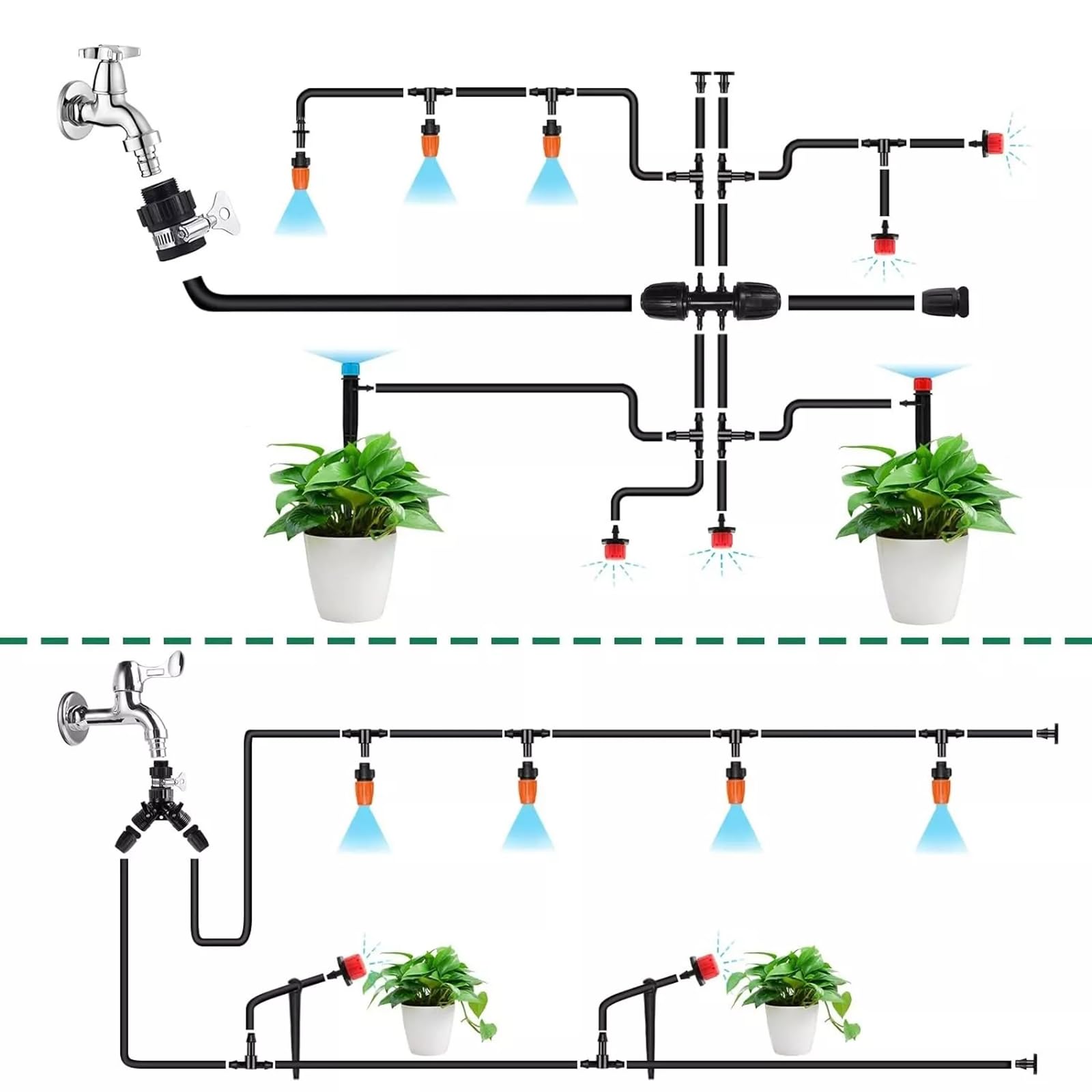Tropfbewässerungssystem-Set für den Garten: 299CPS Automatisches Tropfbewässerungsset, Gewächshaus-Pflanzenbewässerungssystem mit 5 Arten von Sprühgeräten, 1/4 Zoll, 1/2 Zoll Bewässerungsschlauch für