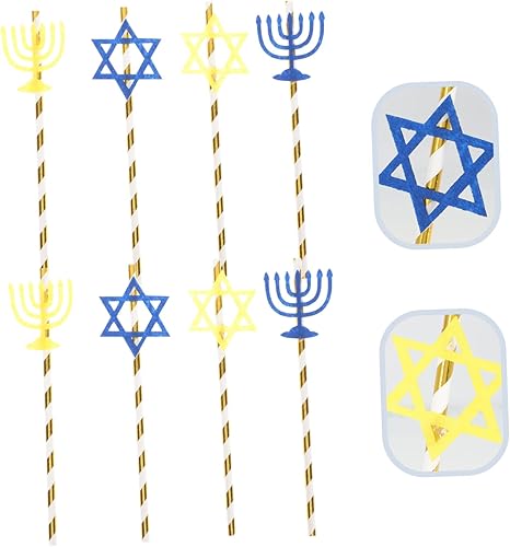 Miniatura 2 de Didiseaon Pajitas de Hanukkah Decoración de Hanukkah para mesa de pajitas portátiles, 20 unidades, suministros para fiestas temáticas de Janucá,
