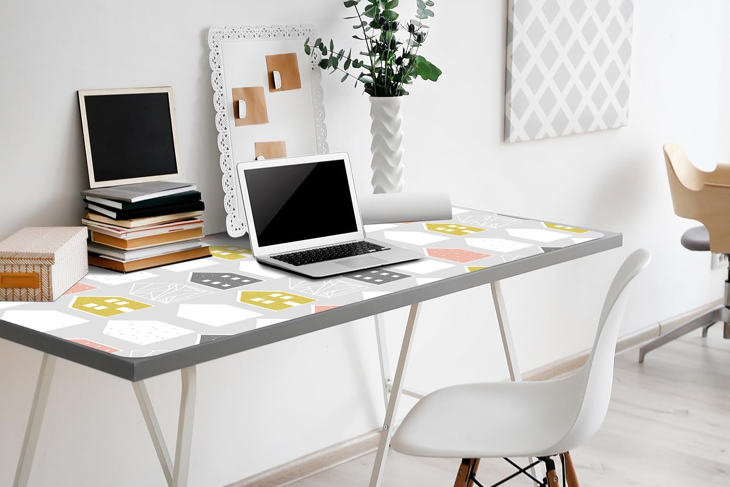 Tappetino da Scrivania 100x50 cm Protezione e Decorazione in Vinile PVC Antiscivolo Impermeabile Facile da Pulire Superficie Protettiva per Ufficio e Casa - Modello scandinavo
