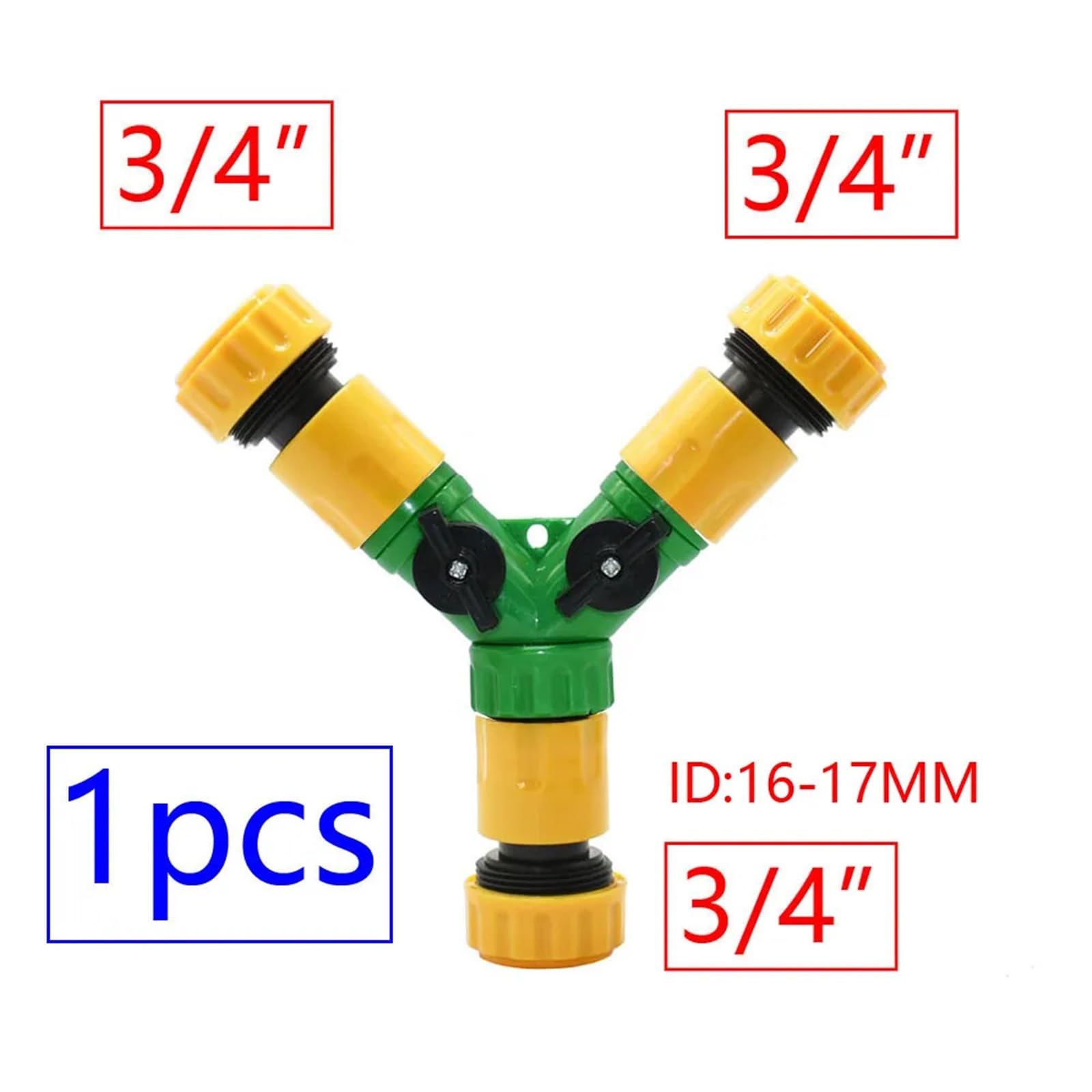 Conector en Y de 16 mm de 1/2 3/4 pulgadas de 2/3 vías para grifo de jardín, divisor de agua con válvula de riego rápido (verde)
